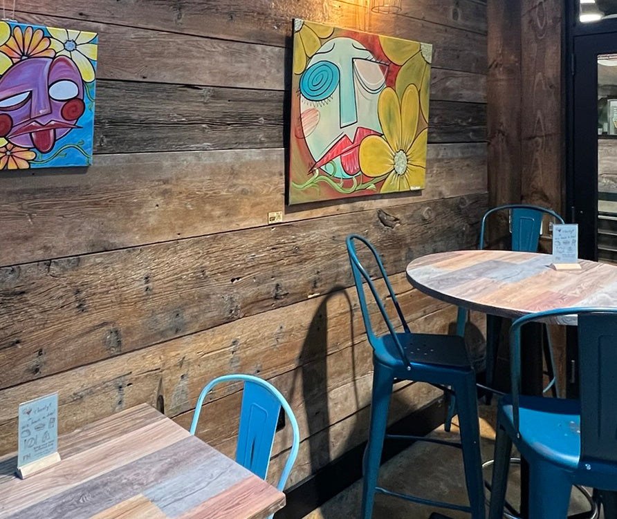 Artwork on rustic wall